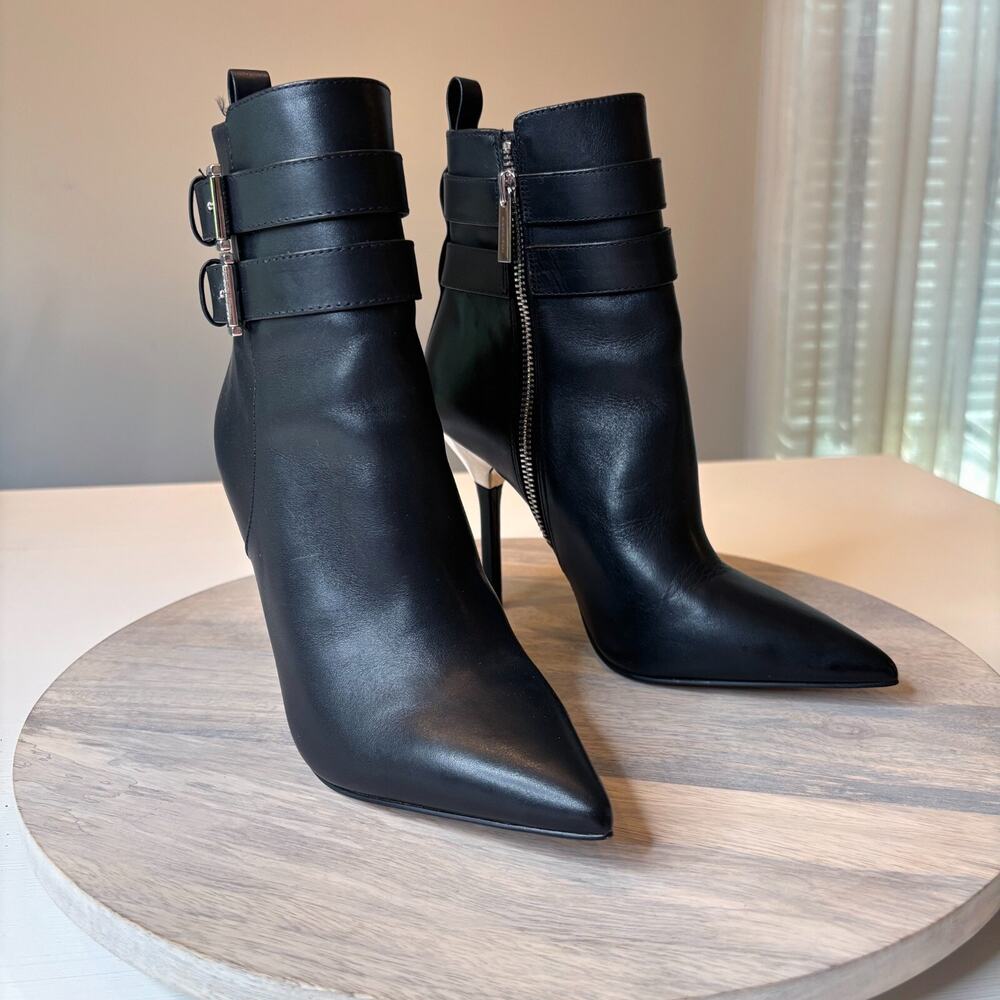Michael Kors Women's Amal Black Leather Ankle Boots Heels US Size 7 M 7M